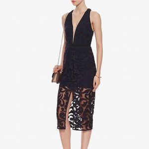 Manning Cartel Navy Deep V Lace Sheath Dress